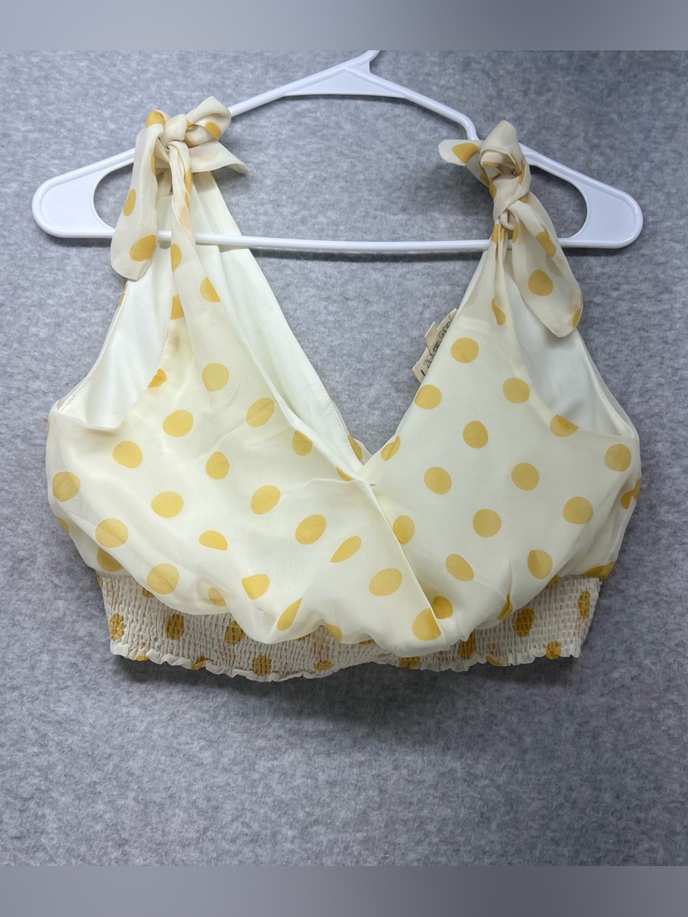 Listicle Yellow Polka Dot Tie-Strap Crop Top
